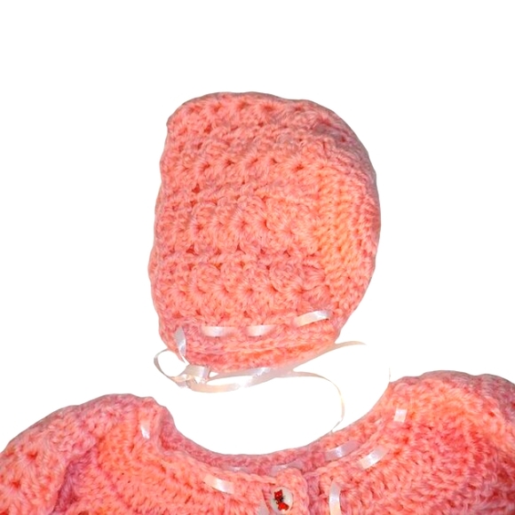 NEW! 2 Pc Pink Hand Crocheted Baby Set 4509 - Picture 2 of 6